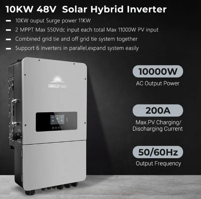 SunGold Power 10 kW 48V Split Phase Hybrid Inverter | Grid‑Tie, Battery‑Optional