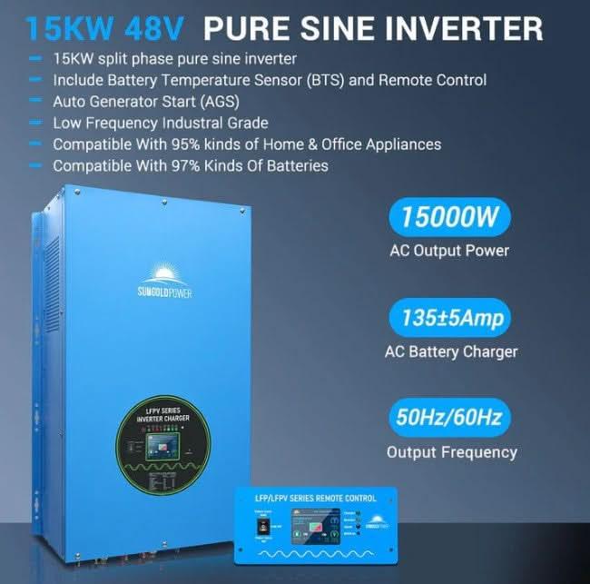 15000W 48V Split Phase Pure Sine Wave Inverter Charger