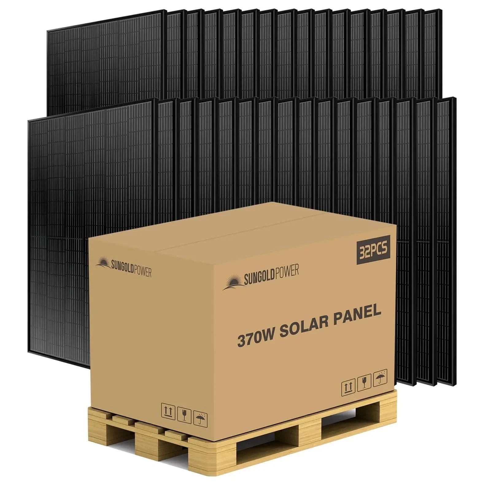 SunGold 370 W Mono Black PERC Solar Panel – Full Pallet (32 Panels, 11.84 kW, UL 61730)