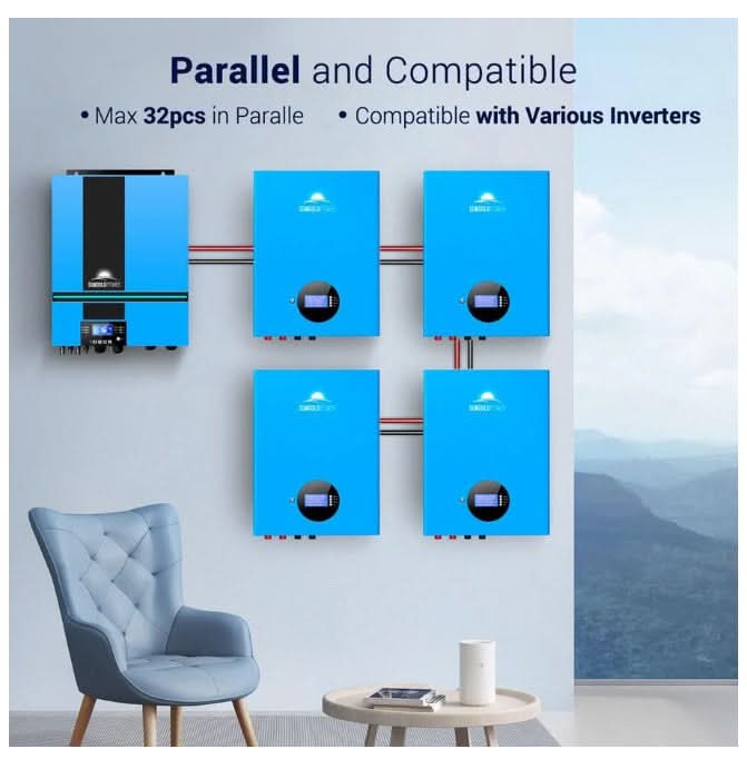 SunGold Power SG48100M 20.48 kWh Powerwall LiFePO₄ Battery (4 × 5.12 kWh, UL1973)