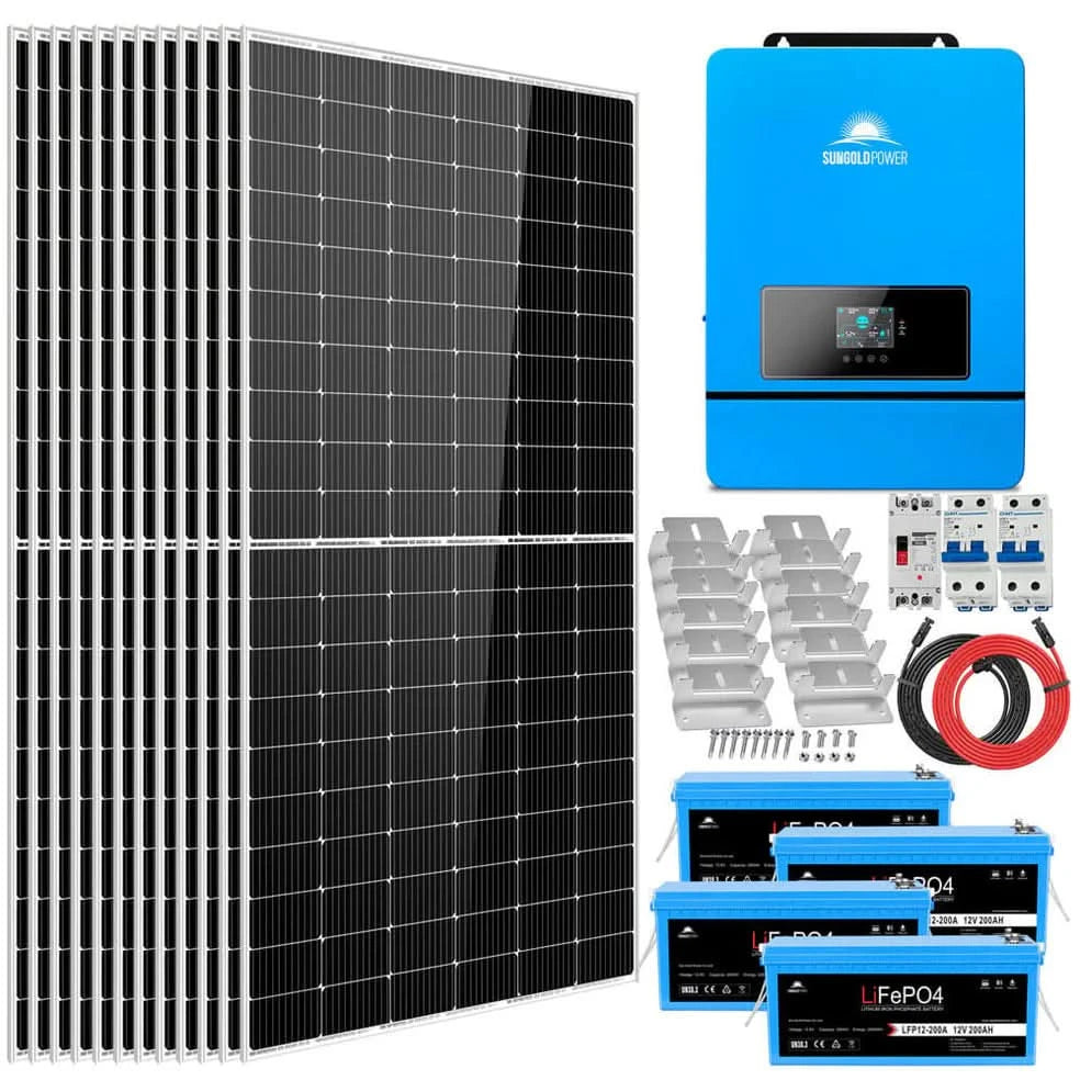 SunGold Power SGK‑12MAX 12,000W 48V Off‑Grid Solar Kit – 10.24 kWh LiFePO₄ Battery, 5.28 kW Solar