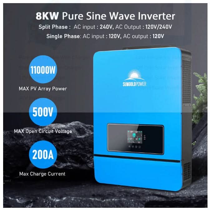 SunGold Power SGK‑12MAX 12,000W 48V Off‑Grid Solar Kit – 10.24 kWh LiFePO₄ Battery, 5.28 kW Solar