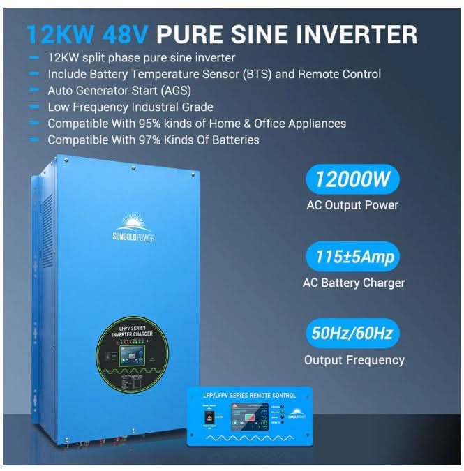 Complete off Grid Solar Kit 12000W 48V 120V/240V output 10.24KWH Lithium Battery 5400 Watt Solar Panel SGK-12MAX