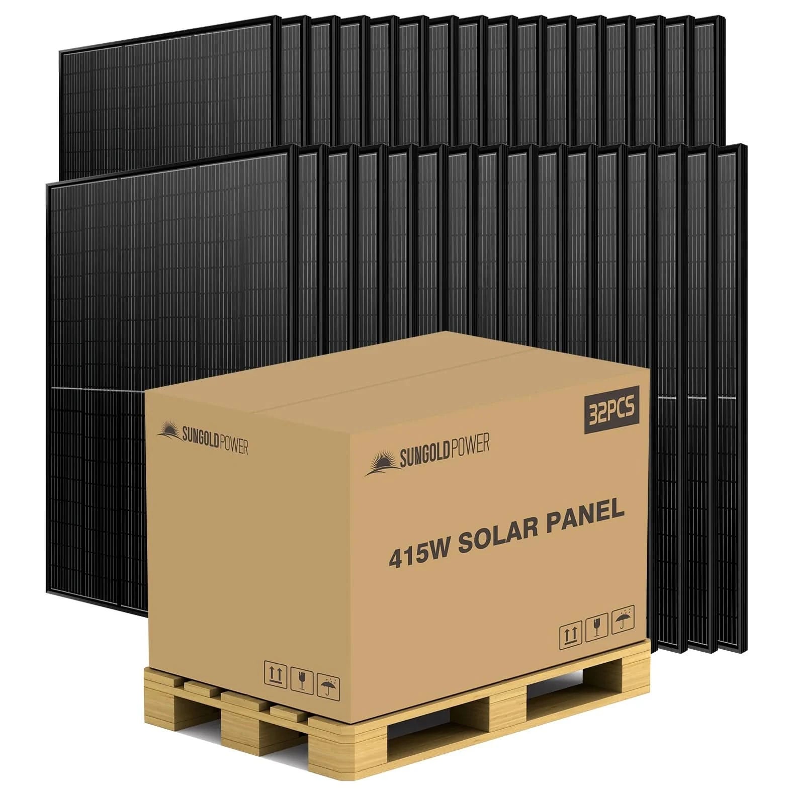 SunGold Power 415W Bifacial PERC Solar Panel SGP‑415‑BBS (31 Panels) | UL61730 | 12.8 kW Pallet