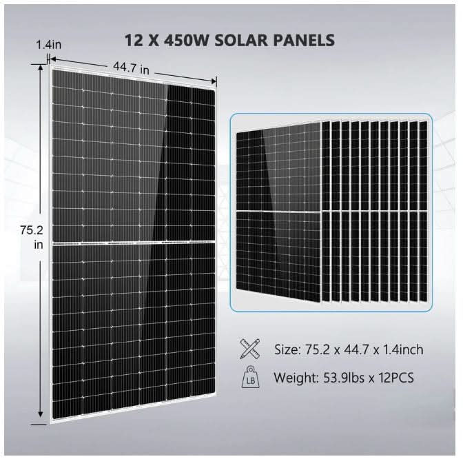 Off Grid Solar Kit 10000W 48VDC 120V/240V LifePO4 20.48KWH Lithium Battery 12 X 450 Watts Solar Panels SGR-10K2M